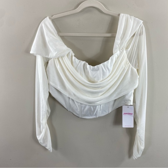 Parthea Off Shoulder High-low Hem Ruched Mesh Corset Top Blouse Sz XXL - Picture 4 of 15